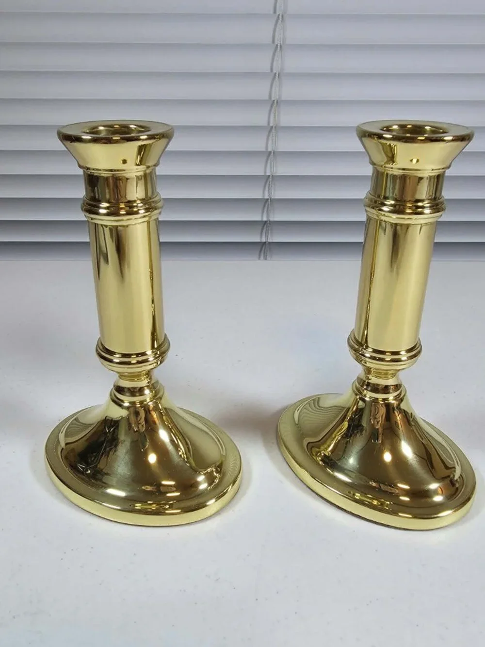 BALDWIN SOLID POLISHED BRASS CANDLESTICKS OVAL BASE 5.5